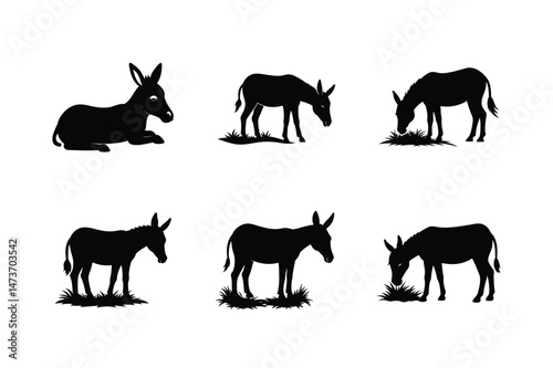 Donkey silhouette Vector bundle  illustration, Set of Donkey silhouette 