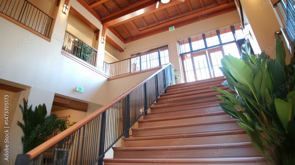 Obraz premium Grand, modern staircase with exposed beams