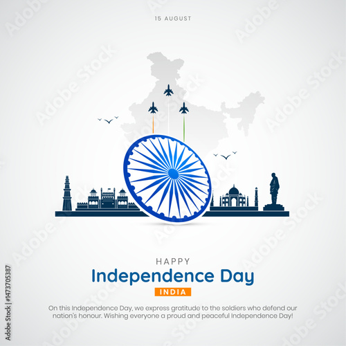 Happy Independence Day India Social Media Post and Flyer Template. 15 August- Indian Independence Day Celebration Greeting Card with Text.