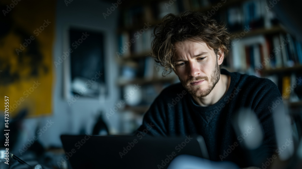 A male student in online learning session, seated at a tidy study table A male student in online learning session, seated at a tidy study table