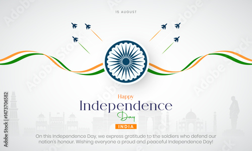 Happy Independence Day India Banner and Greeting Card. 15 August- Independence Day of India Background with Text and Ashoka Chakra