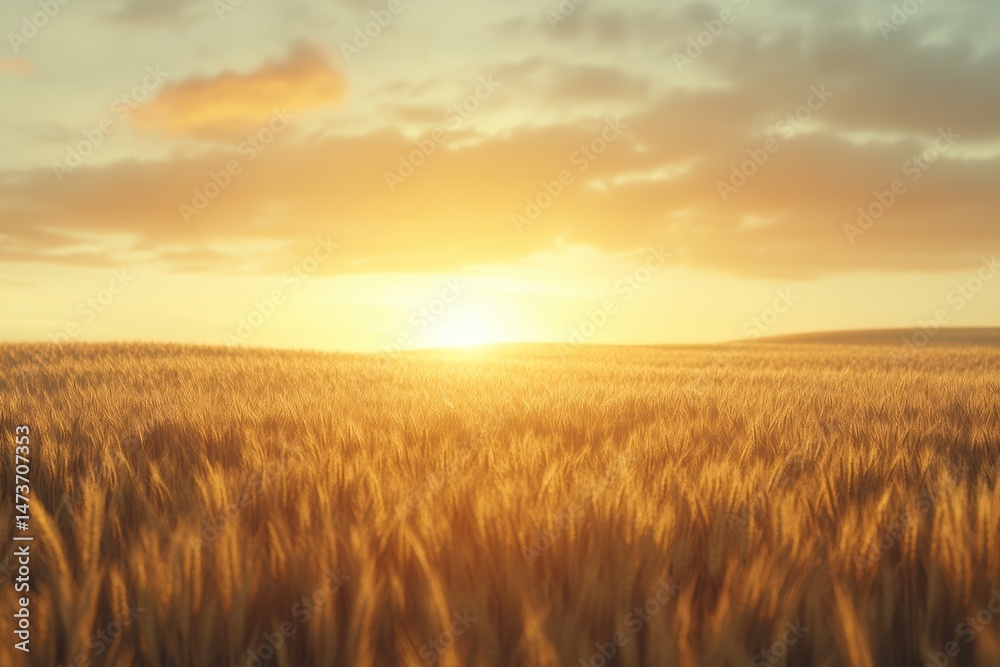 Golden sunset over a serene wheat field. Golden sunset over a serene wheat field.