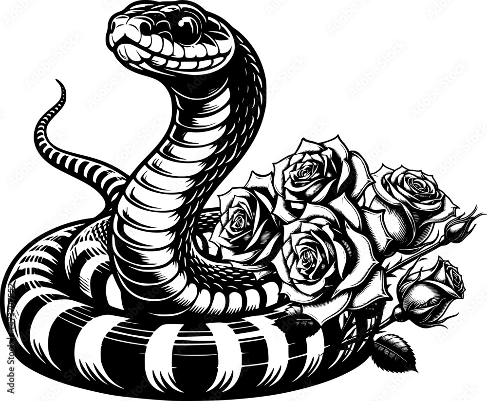 Fototapeta premium Snake With Flowers Silhouette Illustration, Vector Art