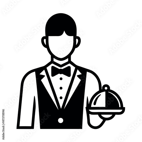 Waiter Restaurant Service Icon Line Art in White Background