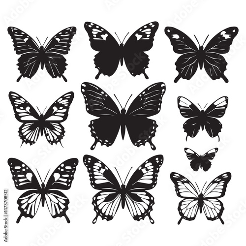 Wallpaper Mural Set of black fancy snowflakes' silhouettes isolated on white background Torontodigital.ca