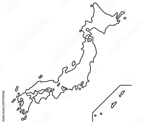 Outline Map of Japan in Monochrome – Line Style