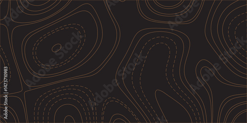 "Create a seamless dark topographic background with fine, contour-style elevation lines in a warm copper or bronze hue. The pattern should feature organic, flowing curves and concentric shapes, evokin