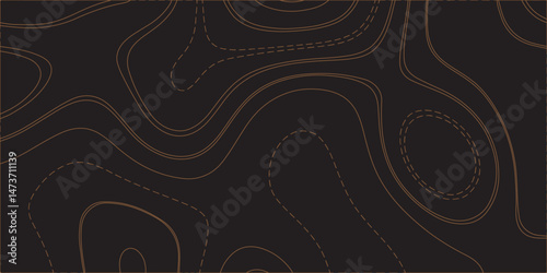 "Create a seamless dark topographic background with fine, contour-style elevation lines in a warm copper or bronze hue. The pattern should feature organic, flowing curves and concentric shapes, evokin