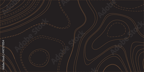 "Create a seamless dark topographic background with fine, contour-style elevation lines in a warm copper or bronze hue. The pattern should feature organic, flowing curves and concentric shapes, evokin