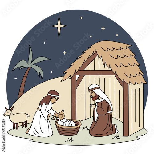 Nativity scene with holy family vector image (145).eps
