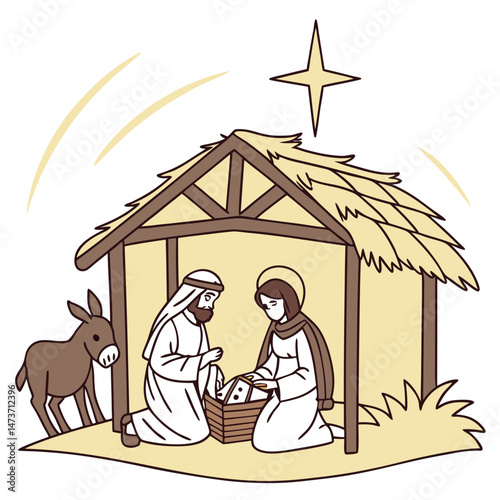 Nativity scene with holy family vector image (147).eps
