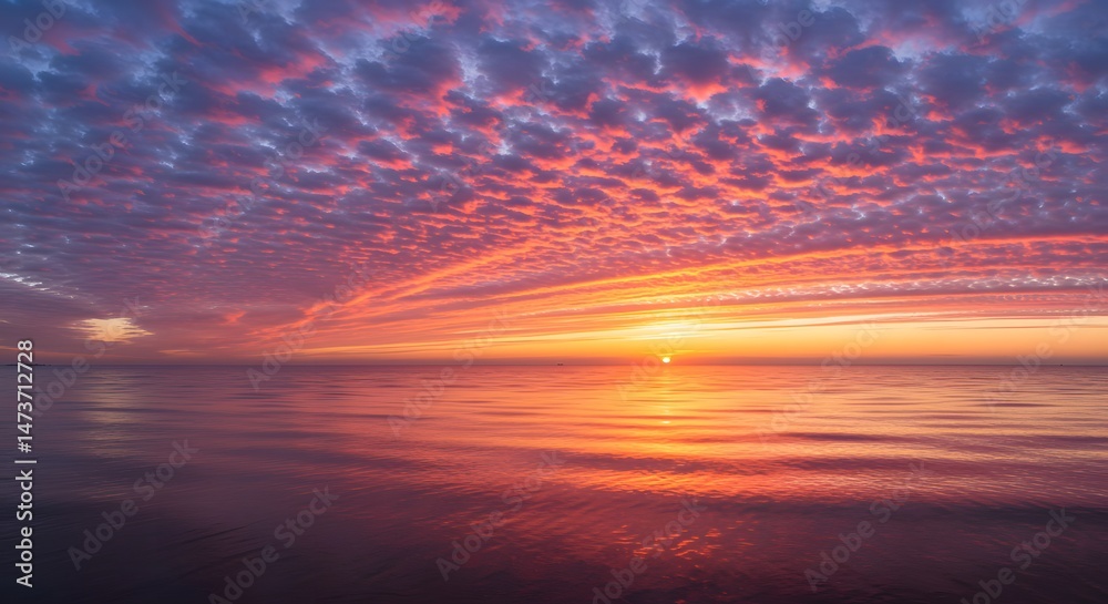 Obraz premium Beach scenes. Peaceful coastal sunrise with orange and pink hues reflecting off the water, great for mindfulness content, website headers, or calendar images.