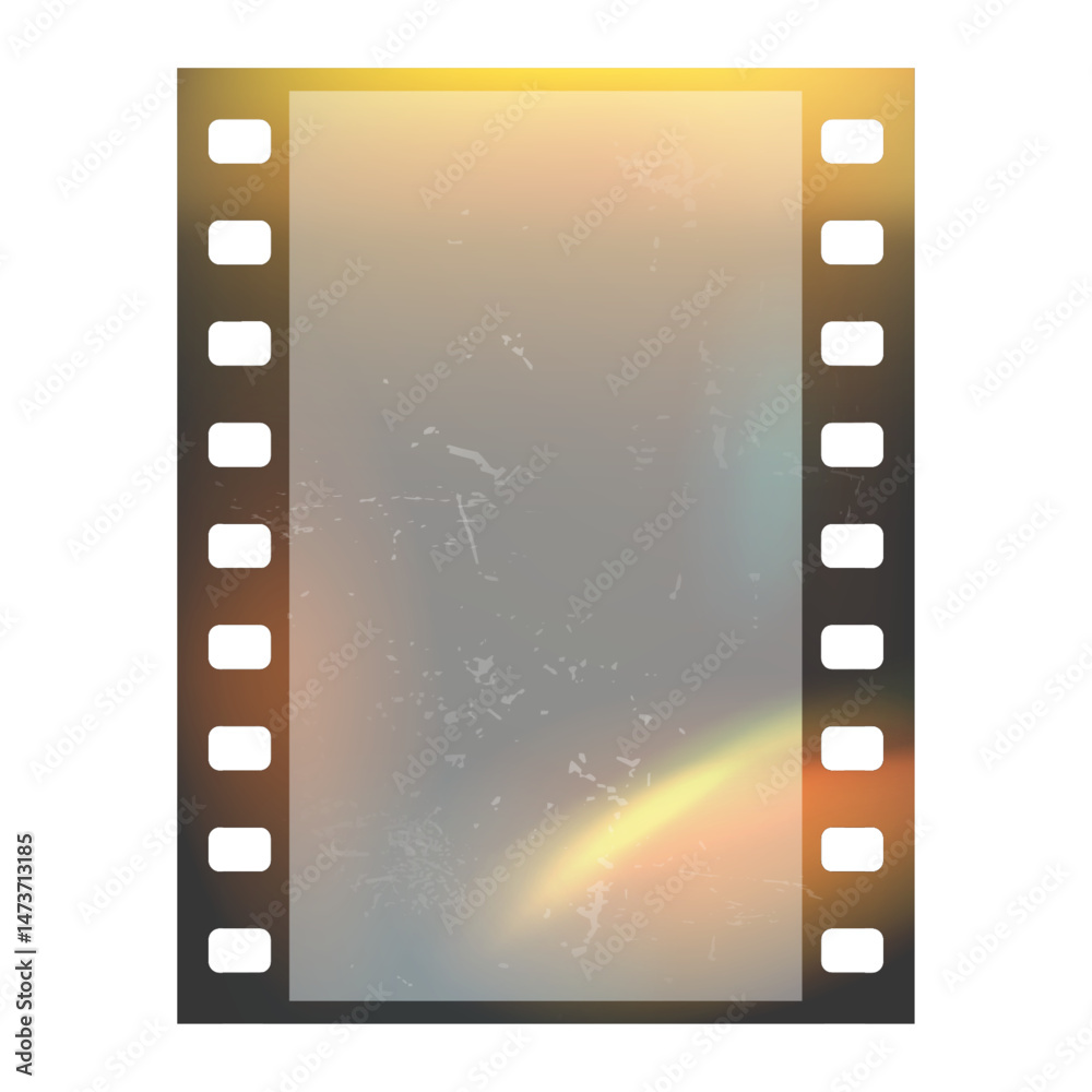 Fototapeta premium Film frame photo strip with light leak effect. 35 mm film tape format. Retro scratched overlay filter effect. Vertical video tape border template. Empty frame with flare gradient