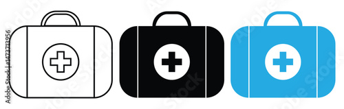 First aid box icon set, Medical briefcase sign. Medical emergency equipment.