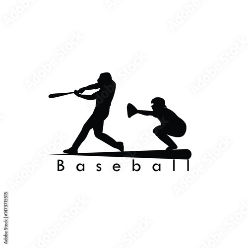 Silhouette Illustration of Baseball Player and Catcher