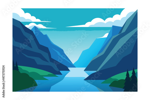 Beautiful Norwegian Fjord Landscape Pro Vector Design 