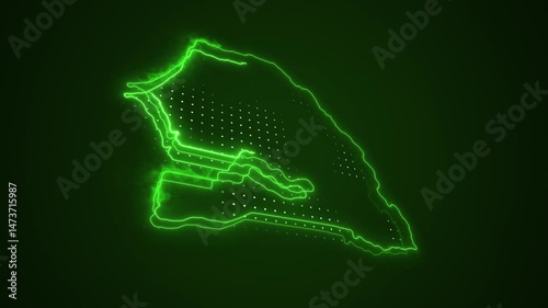 3D Neon Green Senegal Map Borders Outline Loop Background