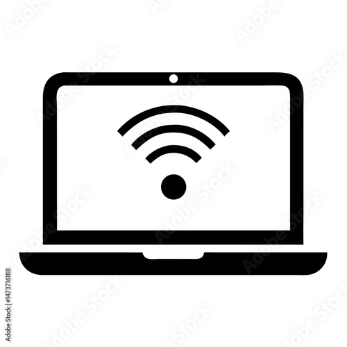 Silhouette design of a laptop computer with wifi signal icon representing remote connection