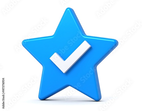 Blue Star Check Mark Icon 3D Render Quality Approved Success Guarantee Feedback Rating Website App Design Element