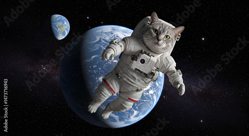 Cat Astronaut in Space: Funny Space Cat Image on transparent background