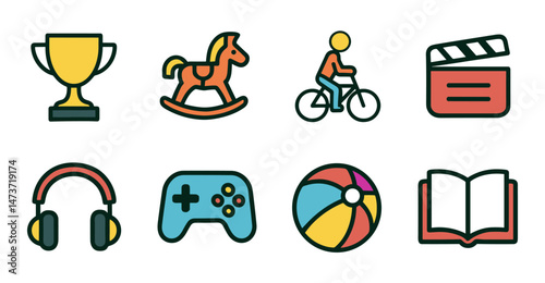 Colorful Icon Set Hobbies, Leisure, and Achievement