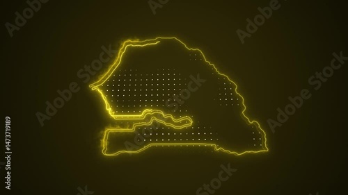 3D Moving Neon Yellow Senegal Map Borders Outline Loop Background
