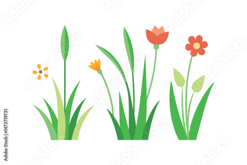 Collection of Grass and Flowers Pro Vector Design for Printables