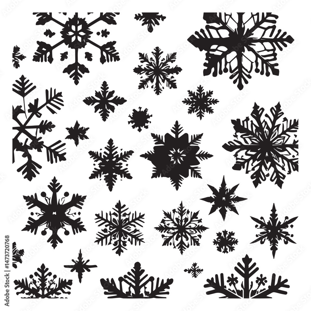 Set of black fancy snowflakes' silhouettes isolated on white background Set of black fancy snowflakes' silhouettes isolated on white background