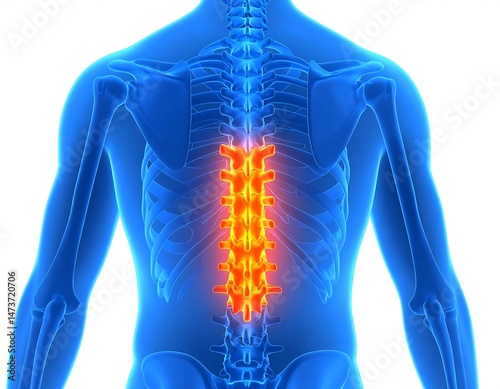 Human Anatomy Thoracic Spine Vertebrae Detailed 3D Medical Illustration Back Pain Health Healthcare