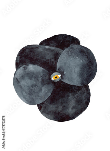 Surreal Black Watercolor Flower with Eye – Hand-Painted Illustration. Isolated on a white background