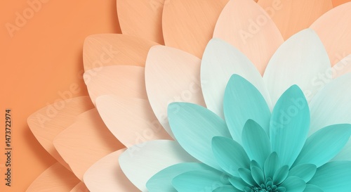 Abstract Pastel Flower Bloom: Teal, Peach, and White Paper Flower Design - Modern Floral Background
