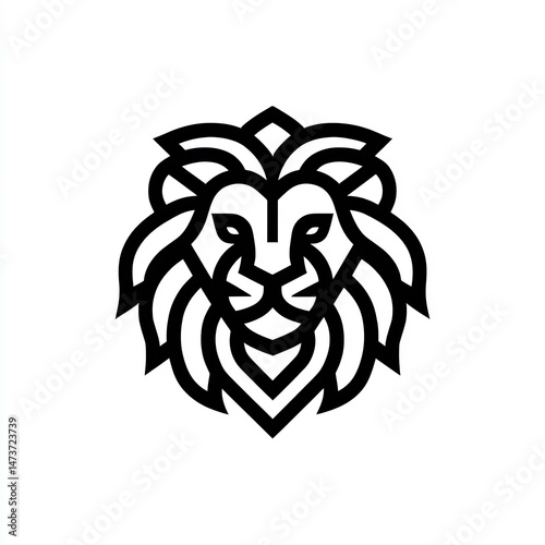 Monochrome lion head logo illustration with minimalist line art aesthetic