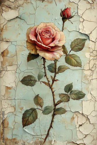 Rose with Cracking Paint Background