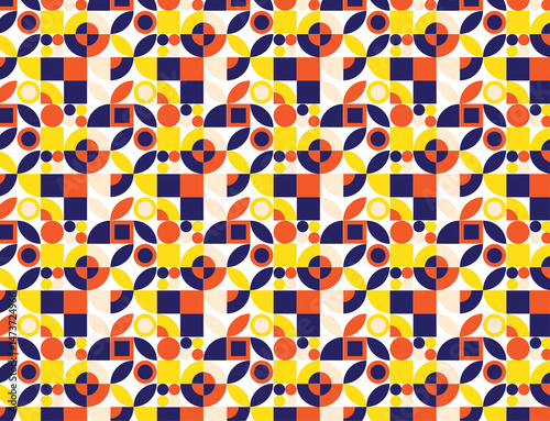 geometric background with Yellow, navy, orange, and cream color combination