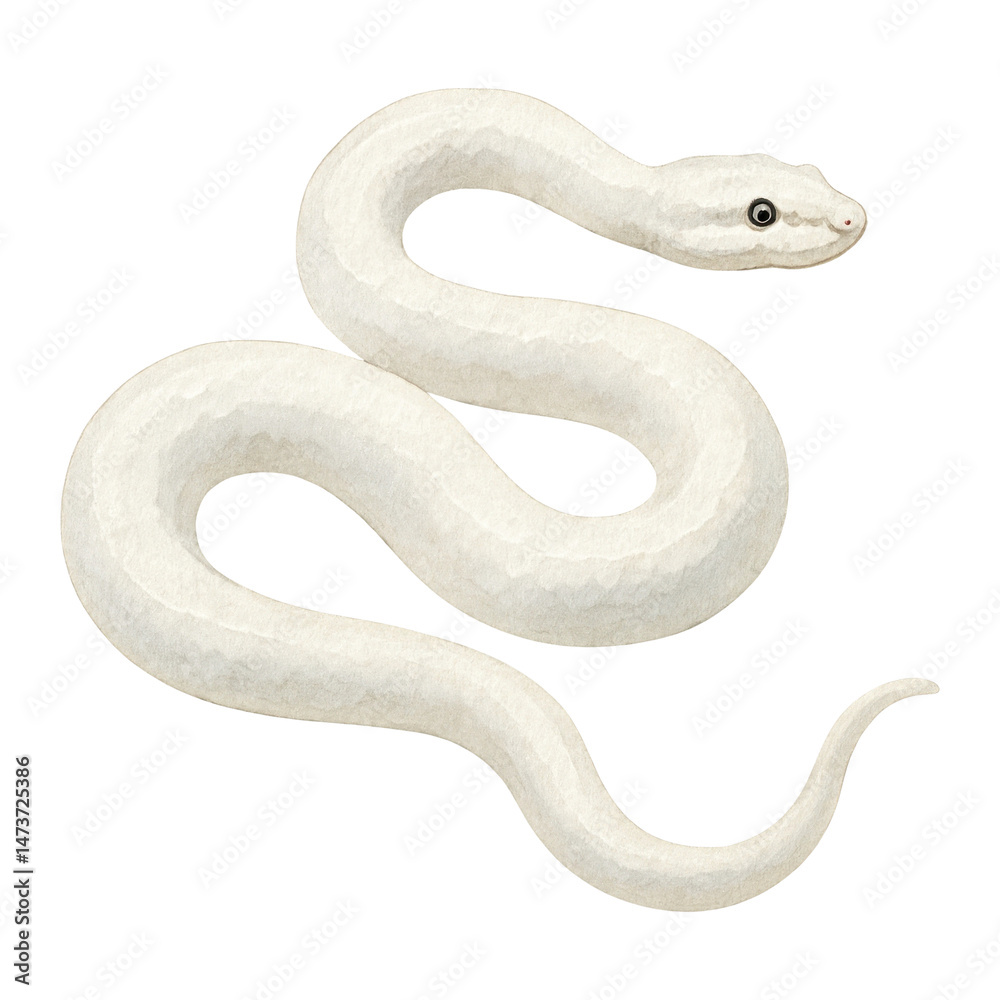 Fototapeta premium PNG Elegant white snake illustration.