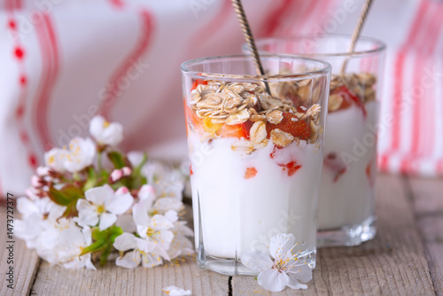 Fresh Strawberry yogurt and muesli