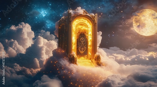 Glowing Archway Portal to Dreamlike Fantasy Landscape - Magical Gateway to Another World, Spiritual Journey, Hopeful Vista.