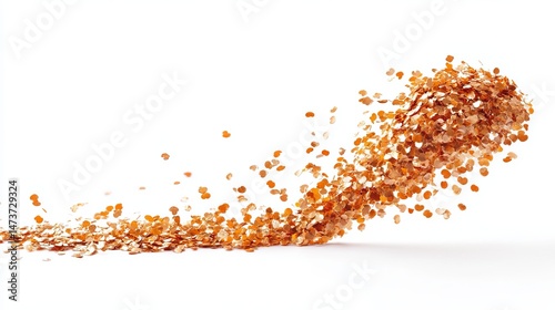 A swirling cloud of cereal grains against a white background