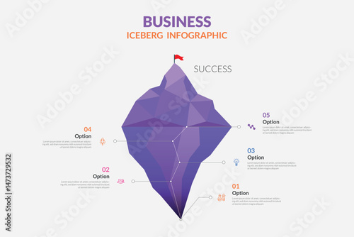 Iceberg infographic template for business. Modern 5 steps to success. Presentation slide template, presentation vector infographics.