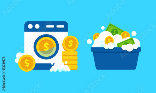 Money Laundering Washing Money vector icon cartoon 