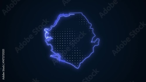 3D Moving Neon Blue Sierra Leone Map Borders Outline Loop Background