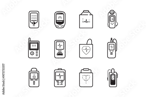 Line Art Pulse Sensor Symbol Set