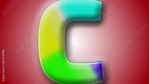3D letter 'C' rendered with vivid colors and motion, set against a red gradient background for use in design and animation projects.
