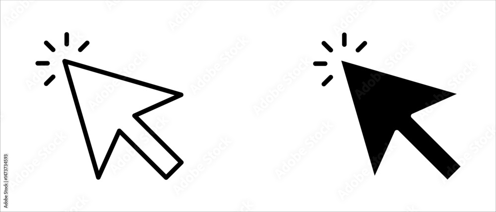 Cursor icons set arrow forms, mouse click cursor set, arrow pointer. Computer mouse click cursor gray arrow icons set. Cursor icon. Computer click icon.