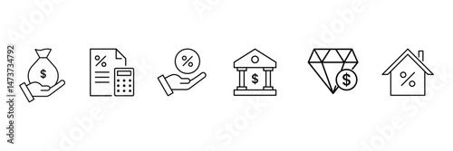 Set of Credit Loan icon collection. Mortgage, credit, debt, tax symbol. Vector Illustration.