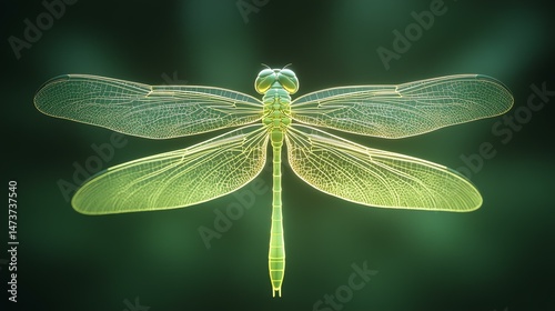 A vibrant green dragon, boasting a long tail and expansive wings, dominates the image. photo