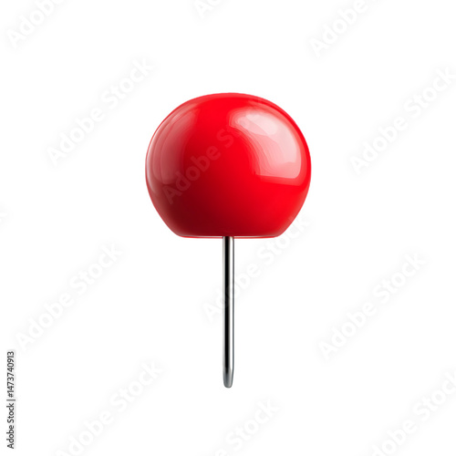 Red sphere push pin isolated on simple design element 3d tack icon clean on transparent background