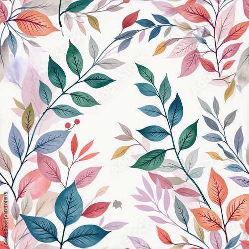 Beautiful Botanical Pattern with Colorful Leaves on Soft Background