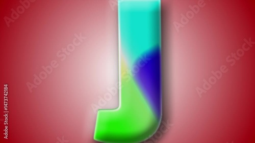 Bold letter 'J' animated in 3D with rich colors and smooth rotation, placed over a red gradient-great for digital creatives.