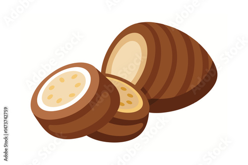 Whole and Half Taro Root with Slice Isolated
